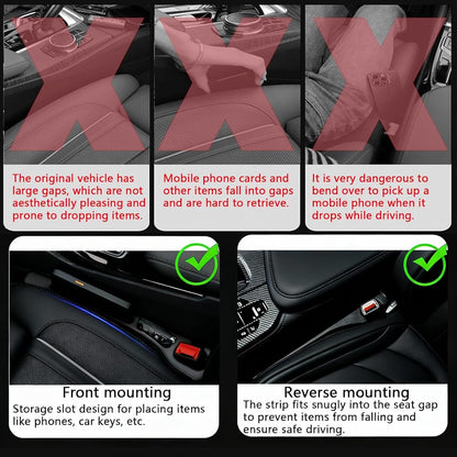 Car Seat Gap Filler 2-Pack - Premium Leather Side Pocket Organizer for All Vehicles